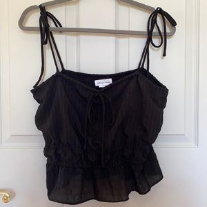 Lovers + Friends Black Blouse Top w/ Tie Strings